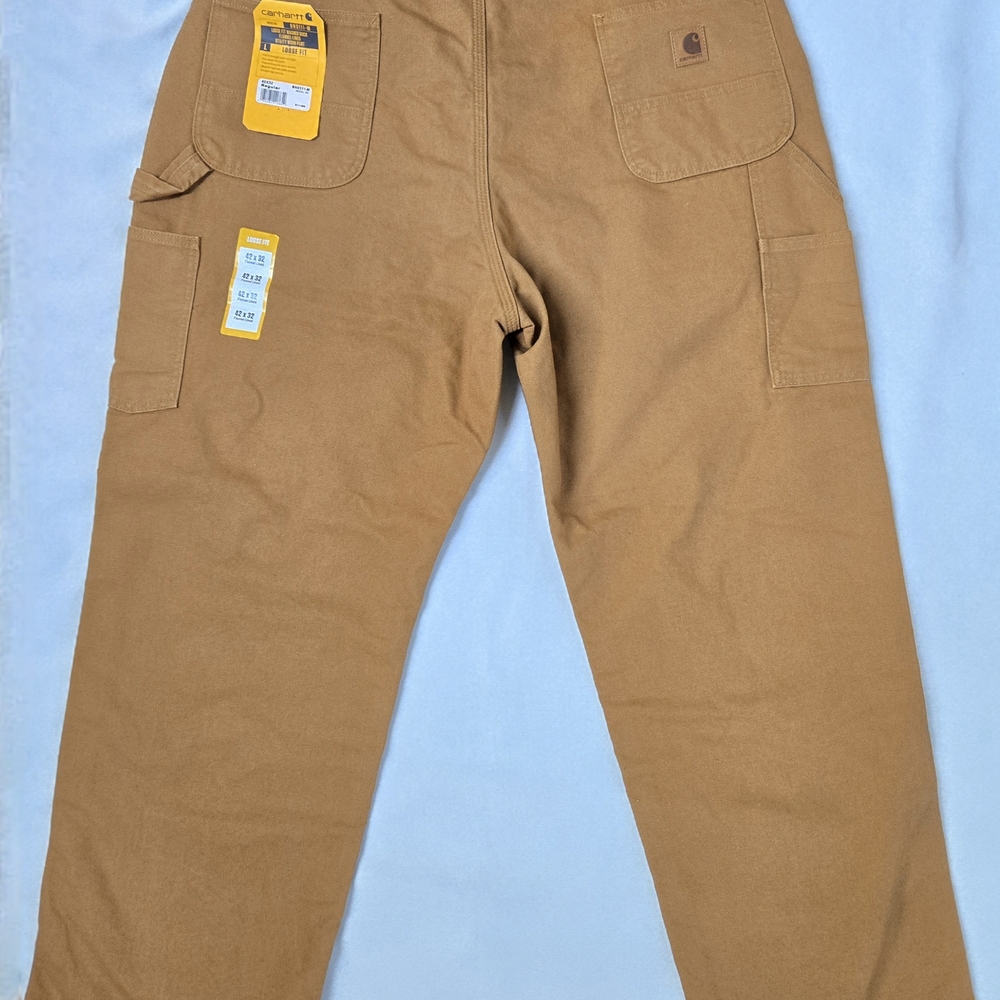 Carhartt Pants Utility Men's 42x32 Tan Loose Fit Washed Duck Flannel Lined Work